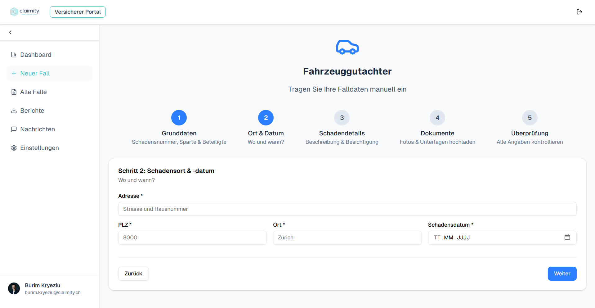 Automatische Zuweisung – neuer Schadenfall