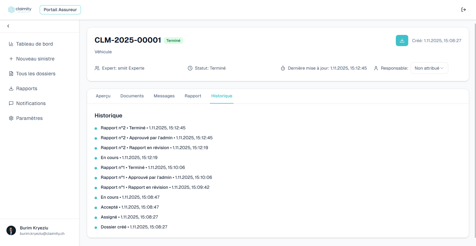 Déclarer un sinistre – téléchargement et saisie